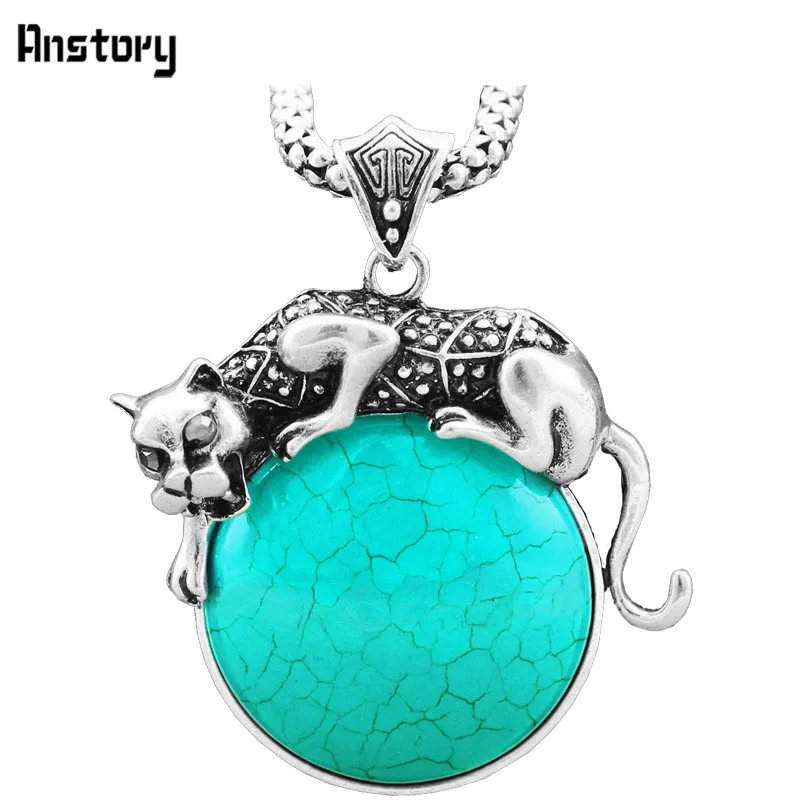 Классический Leopard кулон синий и красный цвета камень Цепочки ожерелья Винтаж