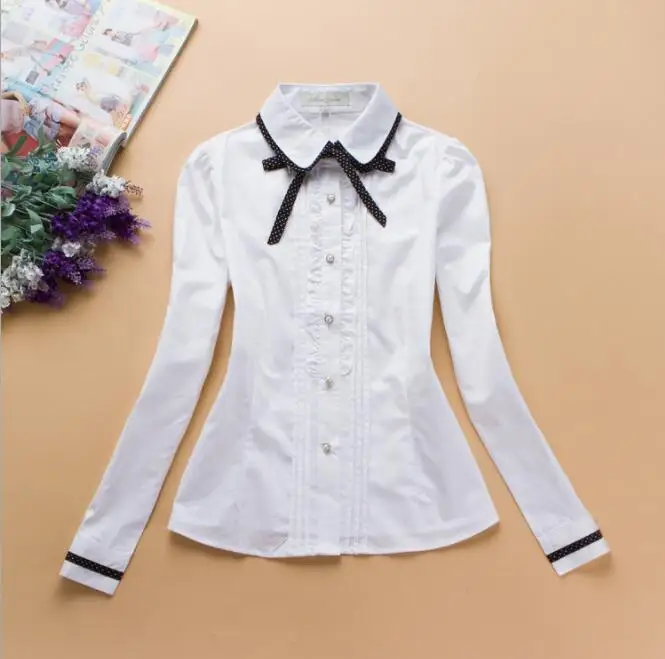 New Women Shirts Striped White Blouses with Bow Long Sleeve Shirt Women Autumn Shirt Blouse Top Female