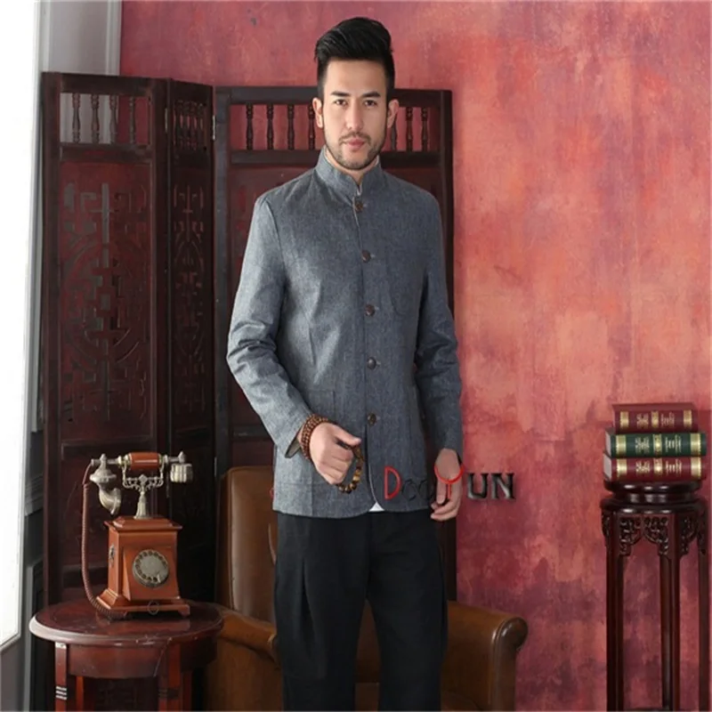 Новая модная серая бежевая мужская хлопковая льняная Двусторонняя куртка в