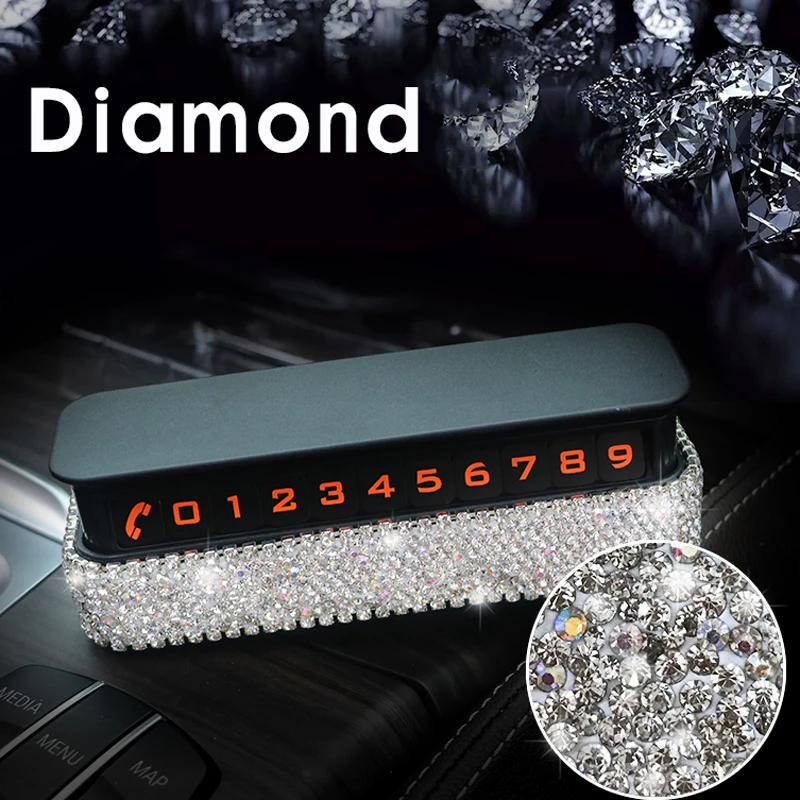 

Car Styling Temporary Parking Card Crystal Diamond With Suckers Phone Number Card Rhinestone Plate Car Perfume Air Freshener