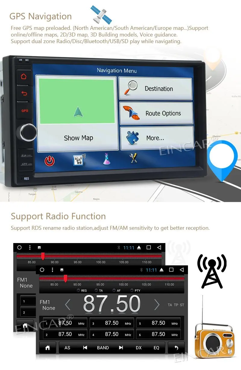 Автомобильный стерео GPS двойной Din 7 ''Восьмиядерный Android 1 FM/AM автомобильный