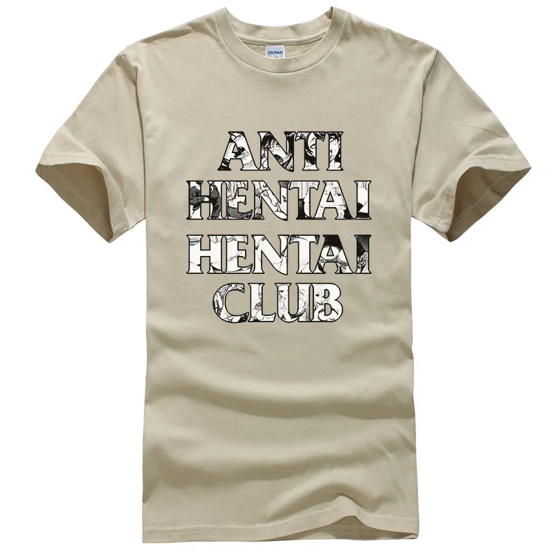 Khaki Футболка с креативным дизайном и надписью «Anti Hentai», футболка с принтом «Hentai Club» Ahegao, мужские и женские хлопковые топы, летние крутые футболки унисекс T390 - Цвет: Khaki