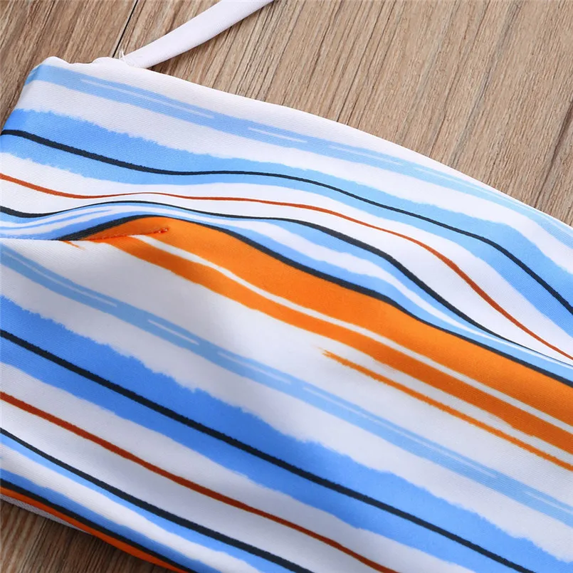 Модный женский костюм с принтом в полоску боди вырезом на плечах без спины