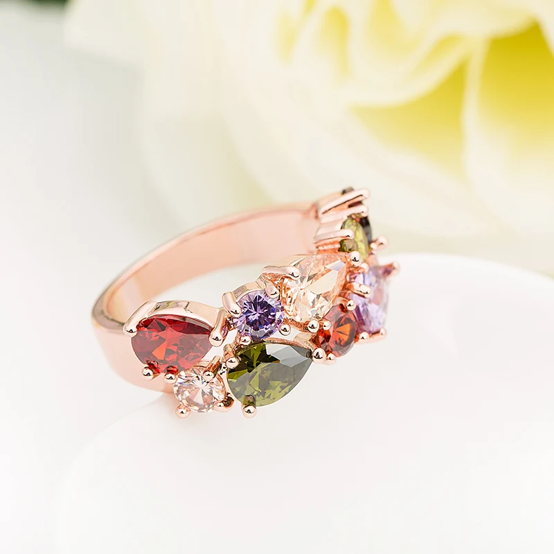 Женское кольцо с фианитом Sellsets разноцветное из розового золота фианитом|fashion jewelry