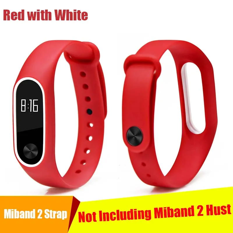 Red with white BOORUI, два цвета, mi band, 2 ремешка, силиконовый, здоровый, Pulsera, цветной, сменный, ремешок на запястье для xiaomi mi 2, smart band, 15 цветов - Цвет: Red with white