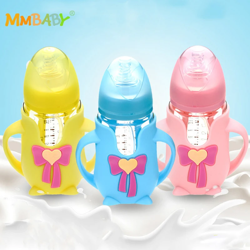 MMBABY 240 мл детская бутылка для комления молоком с силиконовым чехлом и ручкой