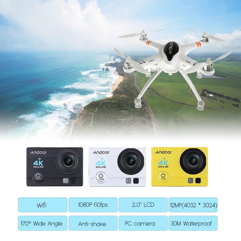 Andoer Q3H Wifi экшн-камера " 4 K 1080P ультра-HD Беспроводная Спортивная Экшн-камера 16 МП 170 широкоугольная Водонепроницаемая Экшн-камера