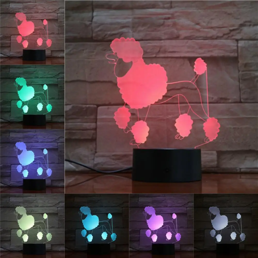 Животное Пудель Собака 3D лампа Иллюзия ночсветильник Светодиодная разноцветная