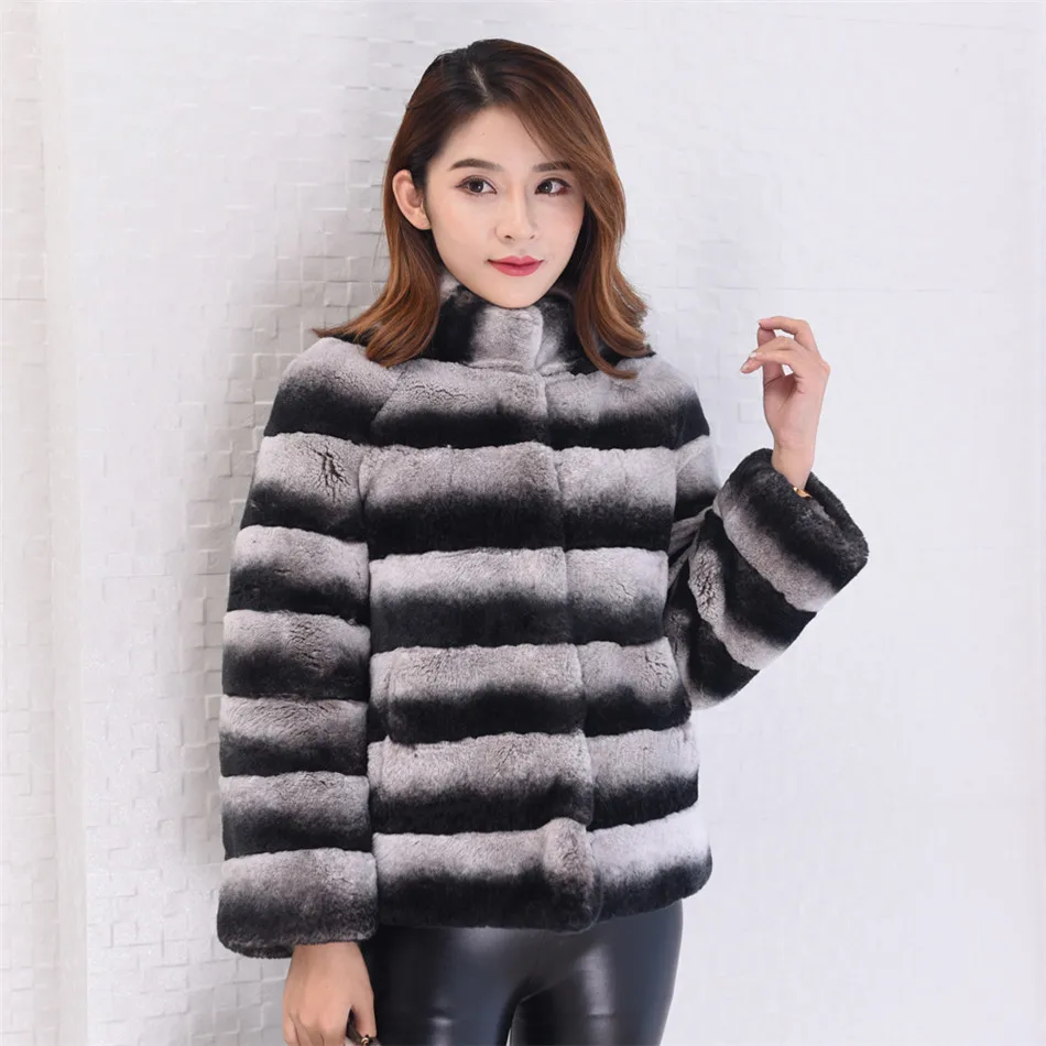 Шуба из меха шиншиллы шуба с воротником стойкой|rex fur coat|chinchilla jacketschinchilla rex coat |