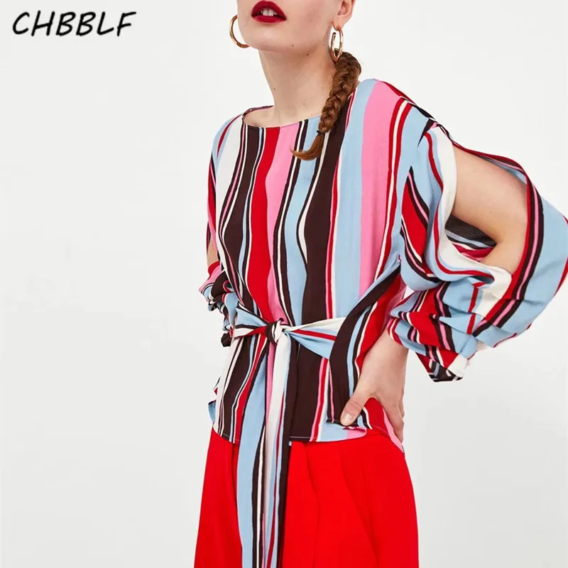 CHBBLF женские милые галстуки-бабочки цветные полосатые свободные рубашки с