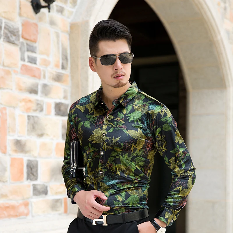 Высококачественные осенние и зимние мужские рубашки с цветочным принтом