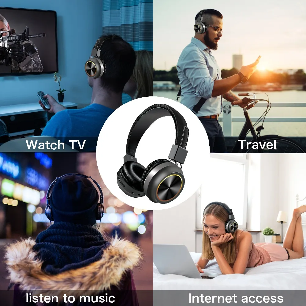 SOONHUA Wireless Bluetooth Headphone Soft Earmuff HD Stereo Sound Super Bass Headset With Led Breathing Light Support TF Cards |