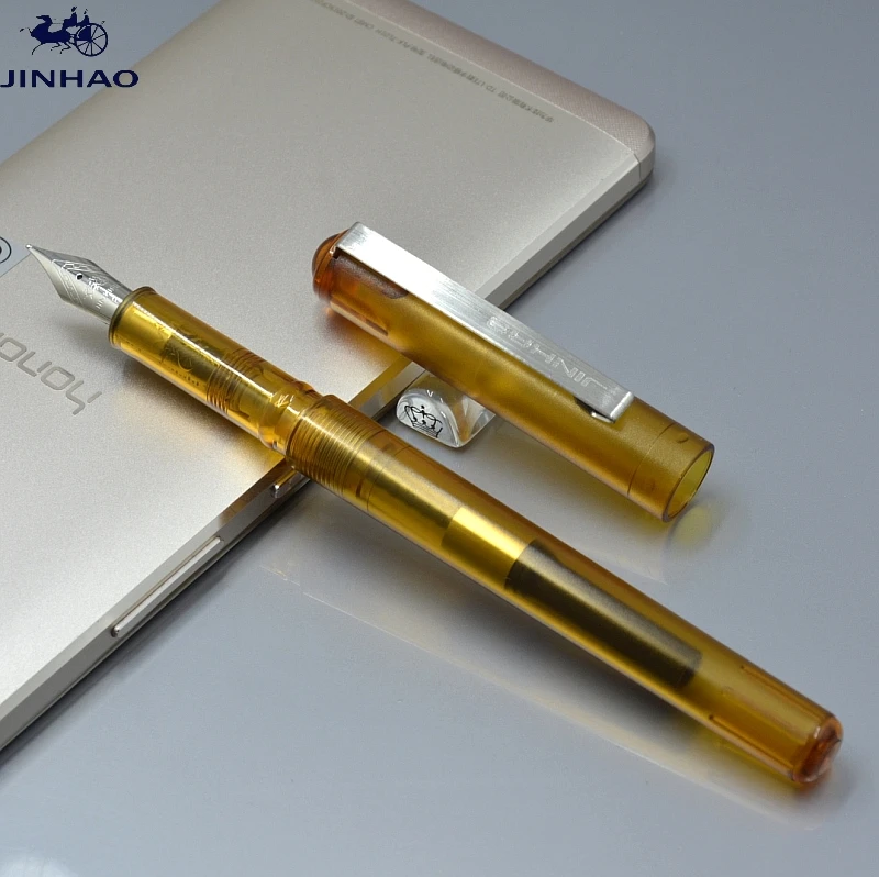JINHAO 991 прозрачный черный Белый и зеленый цвета перьевая ручка с серебряной клип школьные канцелярские принадлежности F наконечник для письма ручек молочного цвета подарок A7