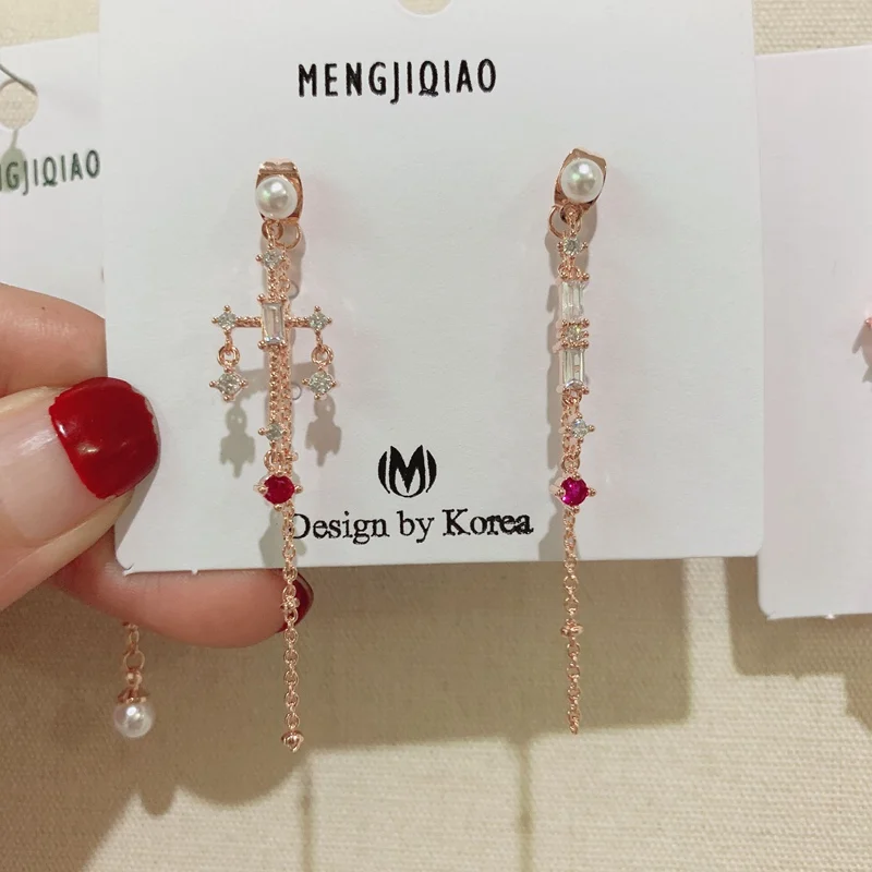 Женские длинные серьги капельки MENGJIQIAO новые элегантные розовые с блестящими