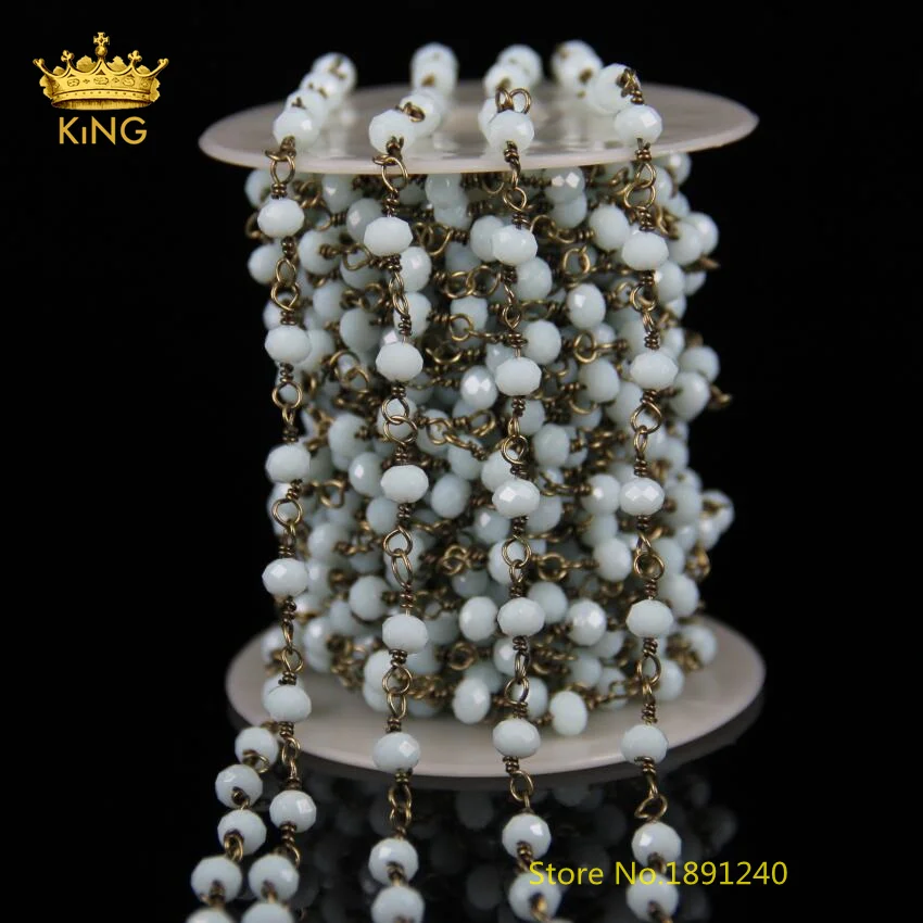 

4x6mm Light Blue Glass Faceted Rondelle Beaded Chains Rosary Plated Bronze Wire Wrapped Link Chains Necklace Findings Bulk ZJ-89