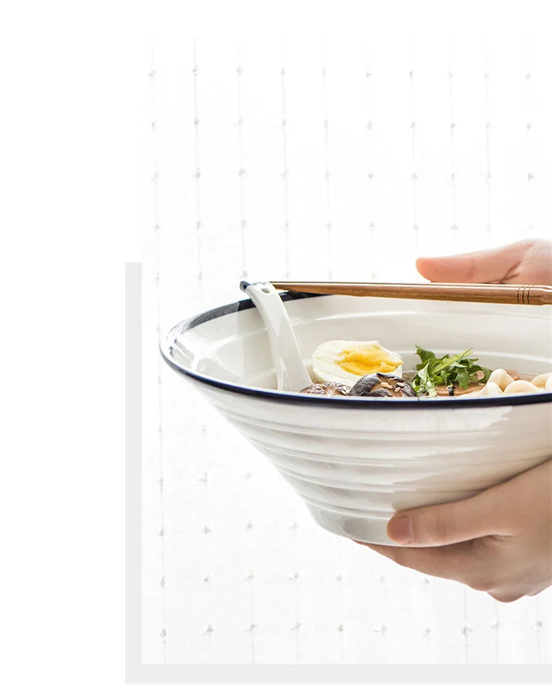 ANTOWALL керамическая посуда рисовая чаша ГОВЯЖЬЯ ramen чаша для дома отеля синяя сторона чисто белая нить миска для супа