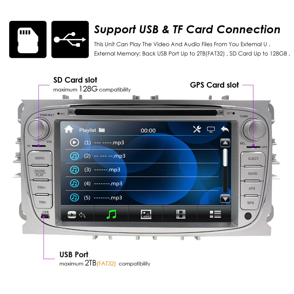 Автомобильный dvd-плеер 2 Din радио gps Navi для Ford Focus Mondeo Kuga C-MAX S-MAX Galaxy Аудио Стерео головное устройство мультимедиа 8G SD Карта BT