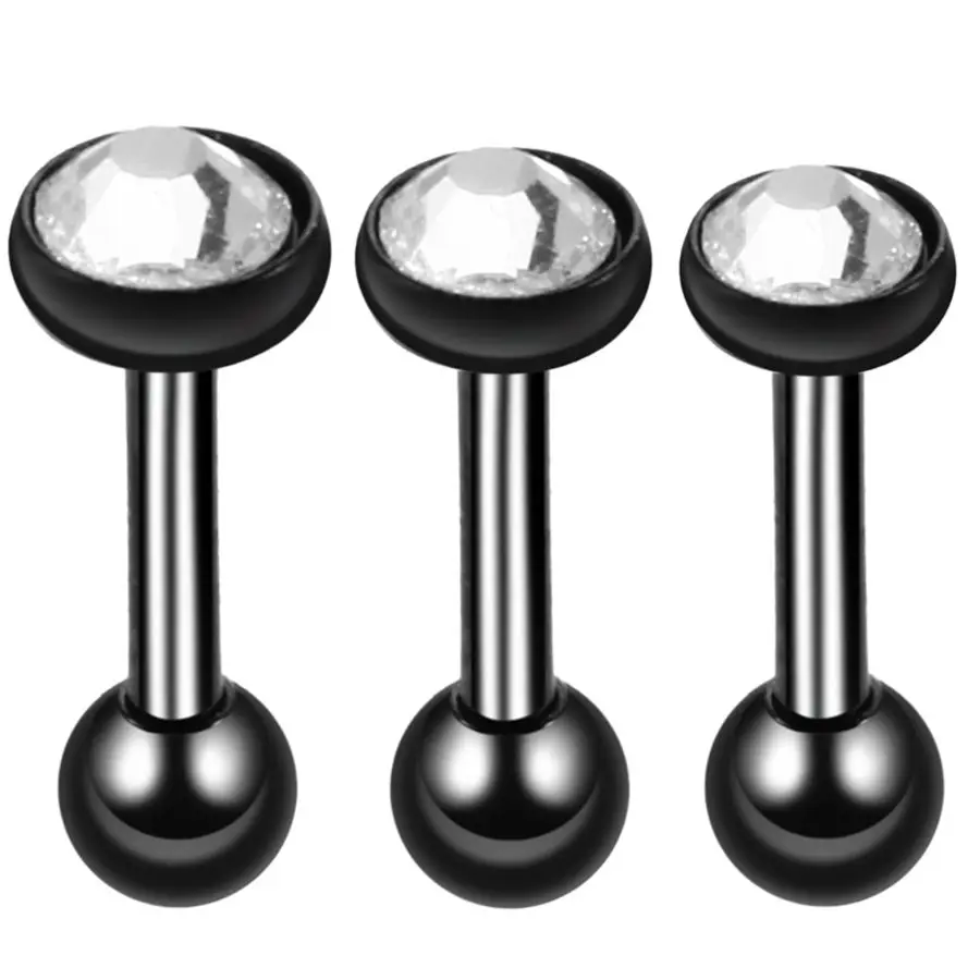 3pcs/lot Steel Crystal Ear Cartilage Helix Bar Ear Stud Piercing 16G Earring Piercings Lobe Cartilage Barbell Sexy Girls Jewelry