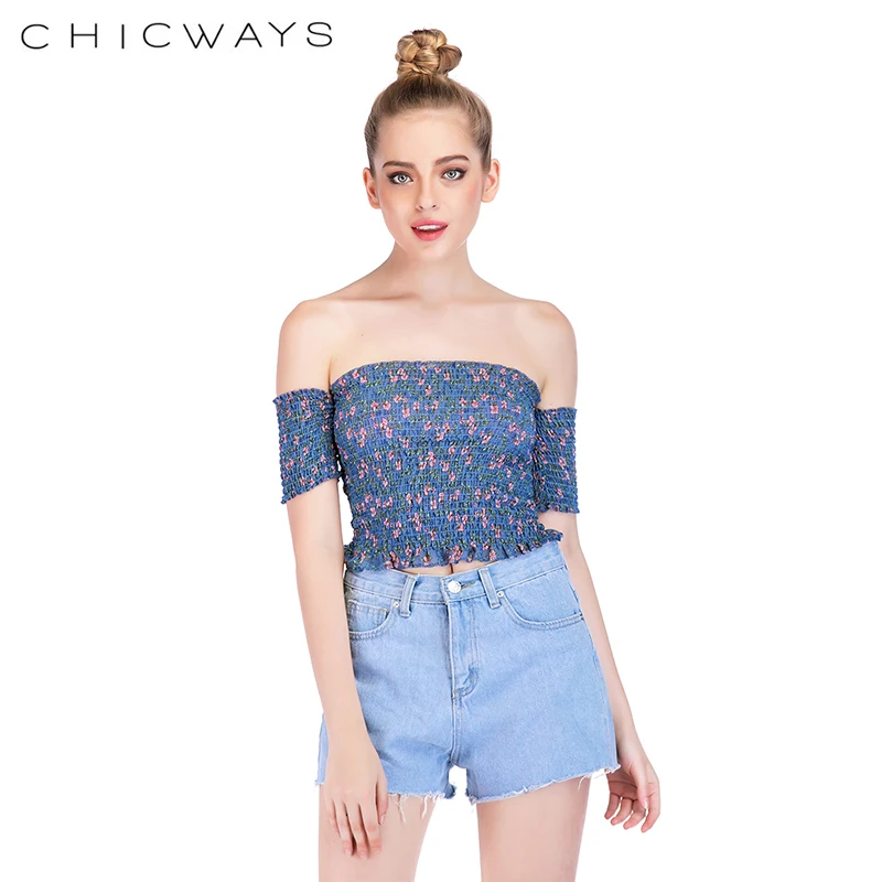 Chicways шифона с принтом майка открытыми плечами цветочный сексуальные плетения