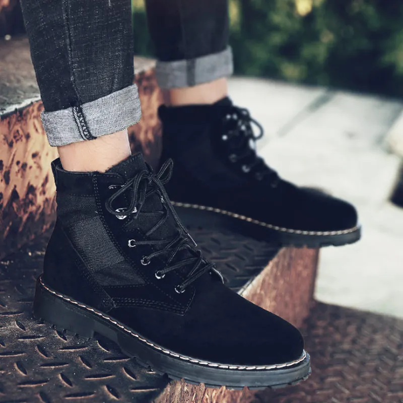 GOXPACER New Men Leather Boots British Work Vintage Fashion Shoes High-Top Military Waterproof Martin | Обувь