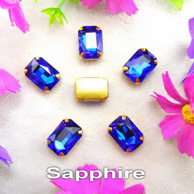 A13 Sapphire Стекло Кристалл золото коготь настройки 7 размеров различные цвета прямоугольной формы Пришивные Кристаллы Стразы Бисер для одежды ремесленные diy - Цвет: A13 Sapphire