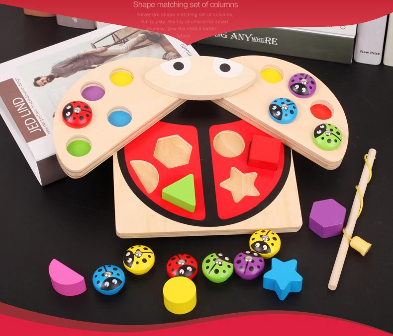 Logwood BabyWooden Игрушки Божья коровка игра разноцветный блок формы обучения и развивающая настольная игра Рыба для детей
