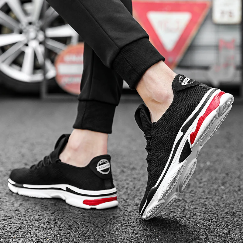 SHARCPCLAW Breathable Men Shoes Casual Black Lightweight Trainers Gray Tide Lace Up Footwear Man Red New Trend | Обувь