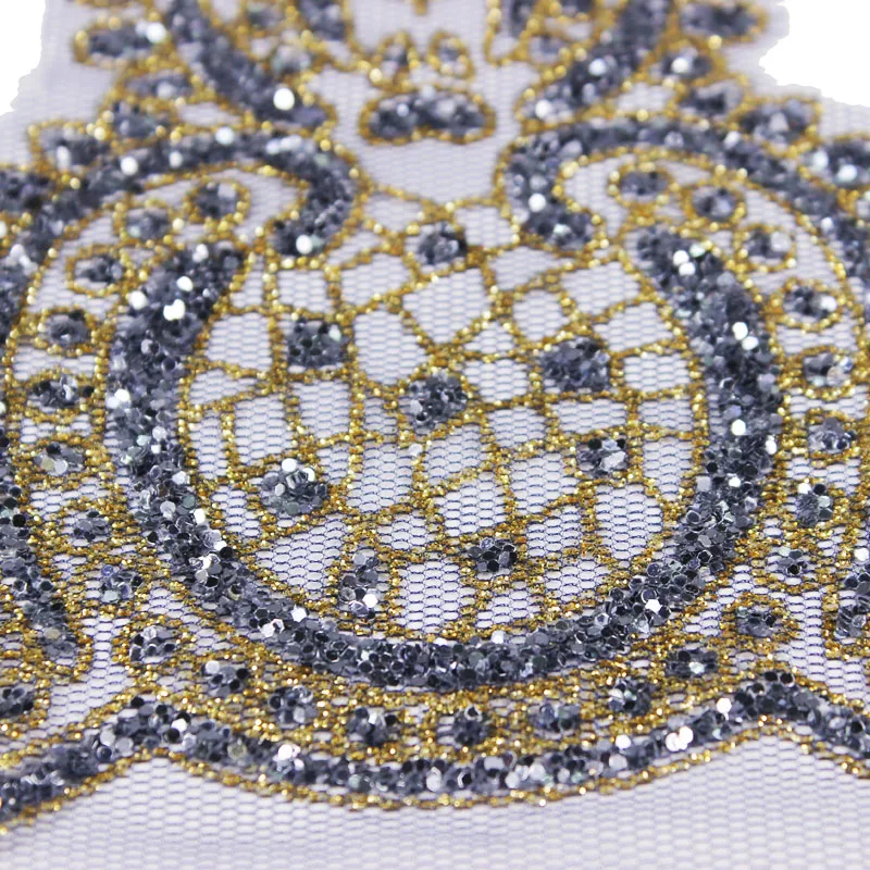 2 ярда вышитая бисером и блестками кружевная отделка аппликация лента для