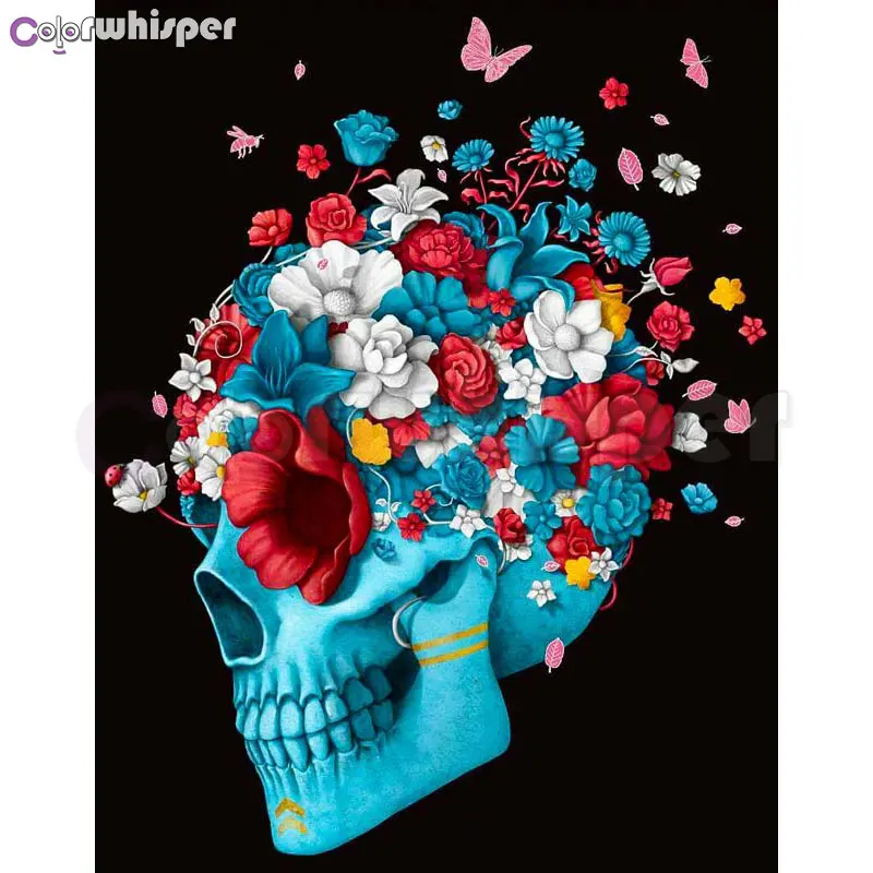 Алмазная картина полностью квадратная/круглая Calavera Череп Цветок Любовь Daimond