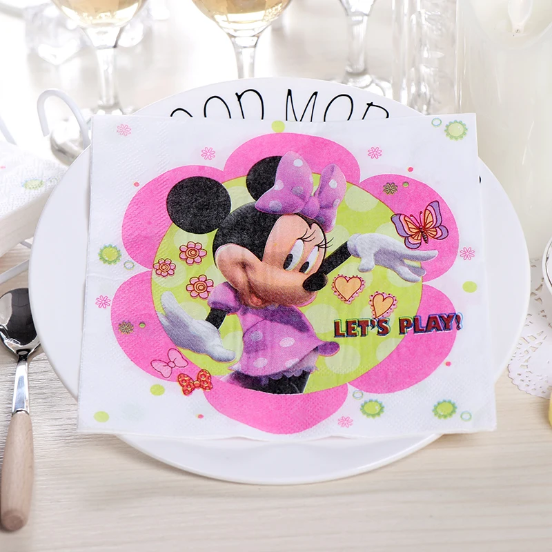 20 шт./пакет Розовый Микки цветок мультфильм салфетки Бумага 100% девственная