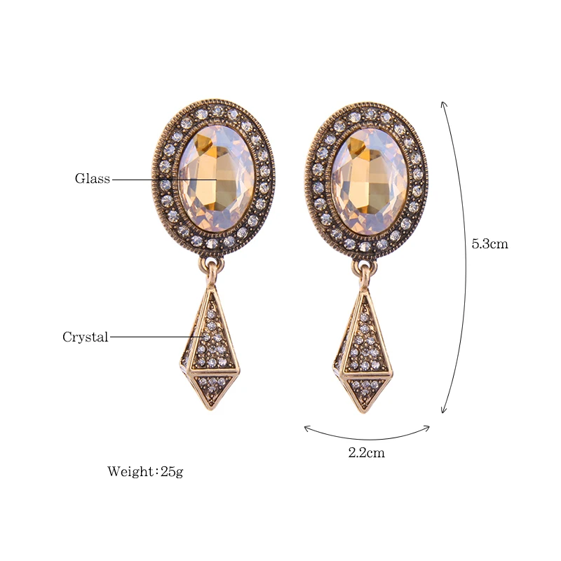 Новое Поступление Античное Золото Цвет Кристалл Падение Серьги Для Женщин