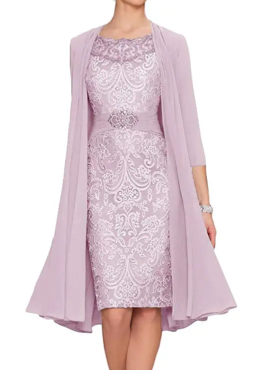 Шифоновое платье для матери невесты 2019 женское длина ниже колена две штуки с