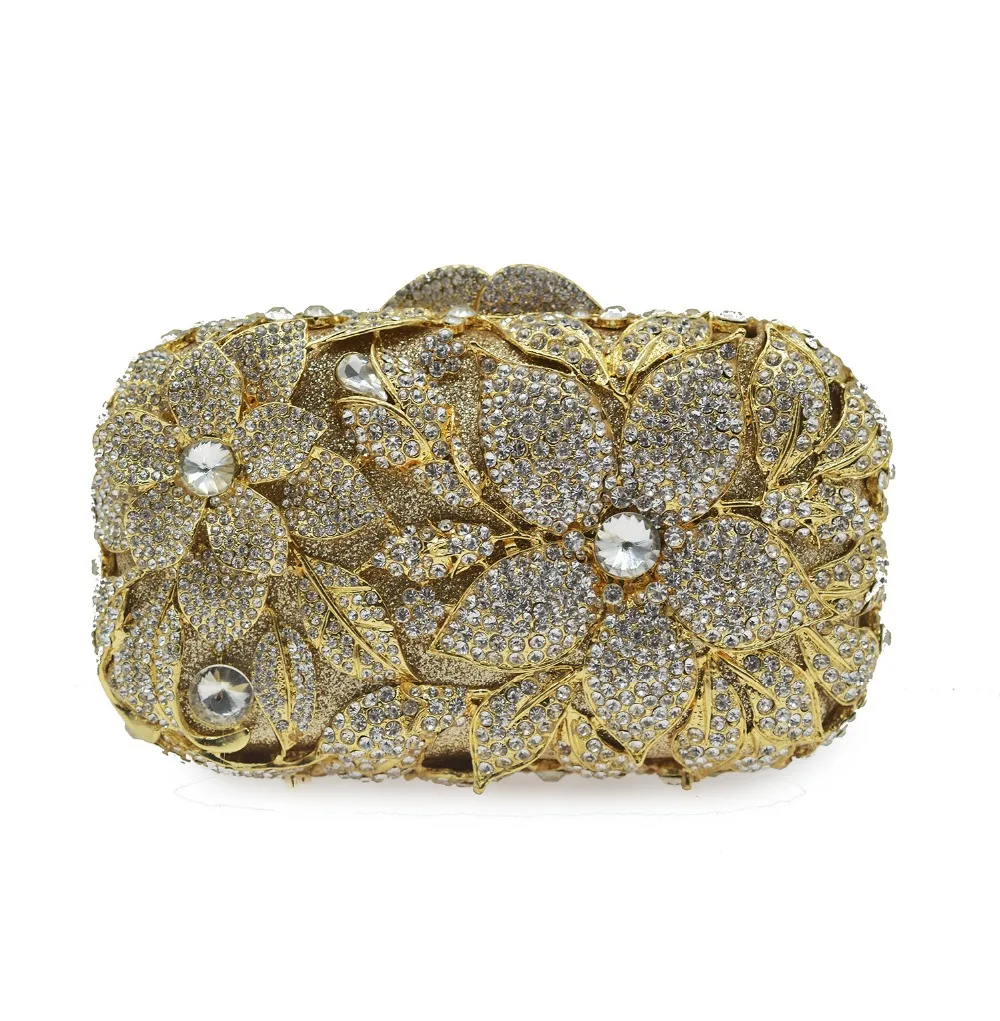Новейшая Золотая/серебряная вечерняя сумочка Стразы с цветами и кристаллами