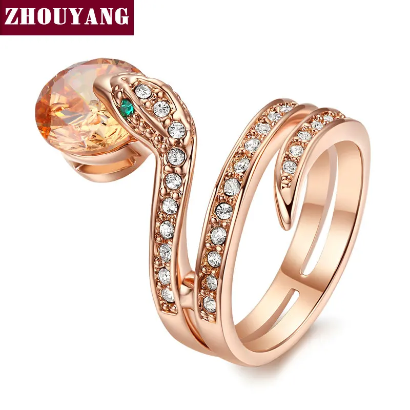 ZHOUYANG высокое качество ZYR150 змея шоу кольцо из бисера розовое золото цвет Австрийские кристаллы Полный размеры