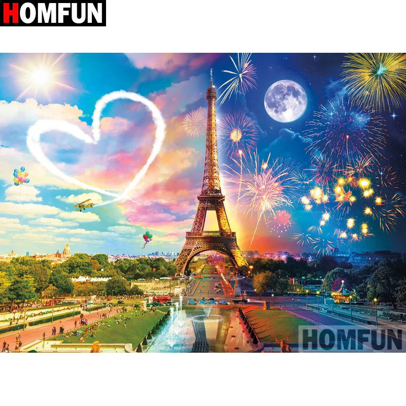 Алмазная живопись HOMFUN вышивка крестиком 5D фейерверк Башня домашний декор для