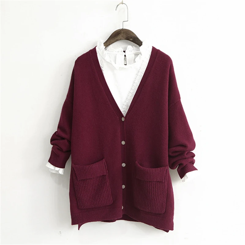 Women Casual Sweater Autumn 2017 New Cotton Knit Soft Comfortably Breathable Solid V-Neck Button Cardigan |