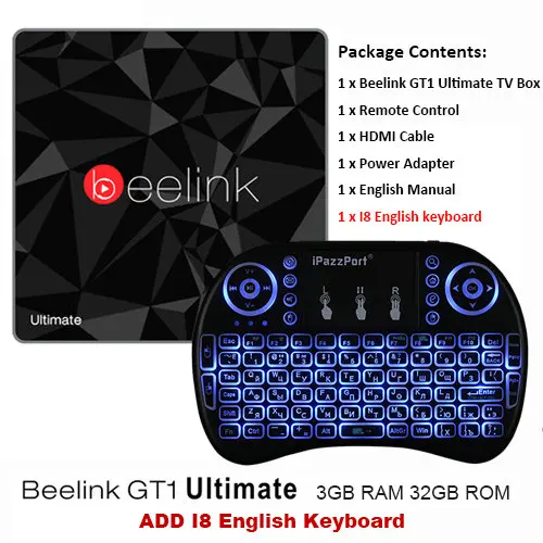 3g 32G Beelink GT1 Ultimate tv Box Amlogic S912 Восьмиядерный Android 7,1 телеприставка процессор DDR4 2,4G+ 5,8G двойной WiFi медиаплеер X96 - Цвет: Add EN Keyboard