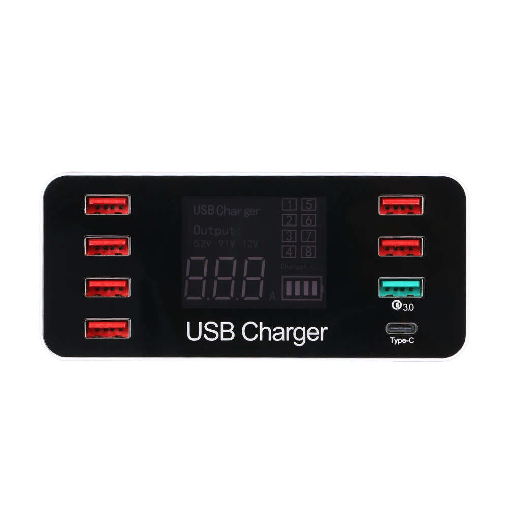 

QC3.0 Port 40W Station Fast USB Charger with 8 Charging Ports and Type-C Port LCD Display Wide Compatibility Intelligent Chip