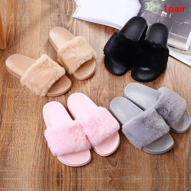 2018 женские тапочки на плоской подошве сезон осень зима плюшевые туфли Модные