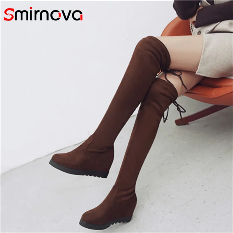 Smirnova Новое поступление 2020 женские флоковые Сапоги выше колена зимние теплые