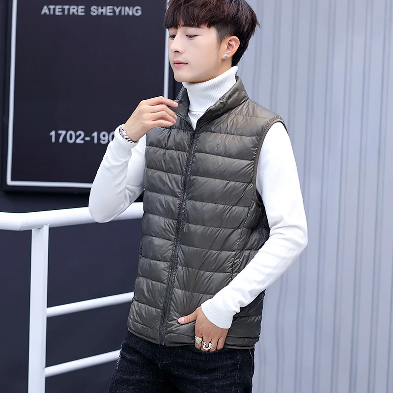 Vest Green Негабаритный M-6XL модная зимняя Ультралегкая пуховая куртка для мужчин s с капюшоном уличная легкая пуховая куртка теплая зимняя одежда для мужчин - Цвет: Vest Green
