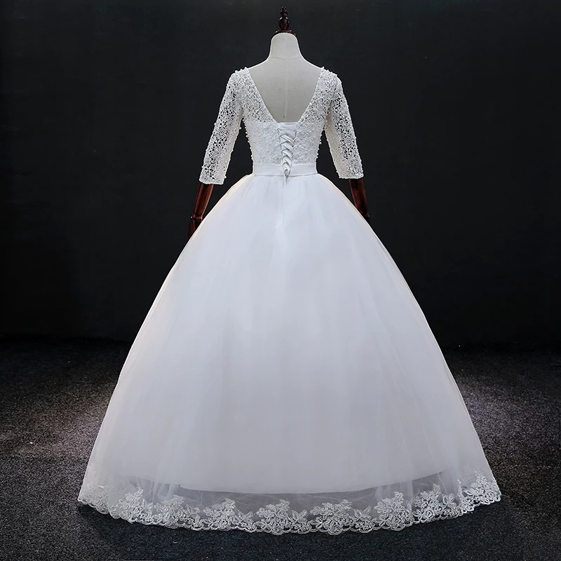 Fansmile/Новое поступление года; Robe De Mariage; кружевное бальное платье принцессы с рукавами; свадебное платье на заказ; Vestido De Noiva FSM-581F