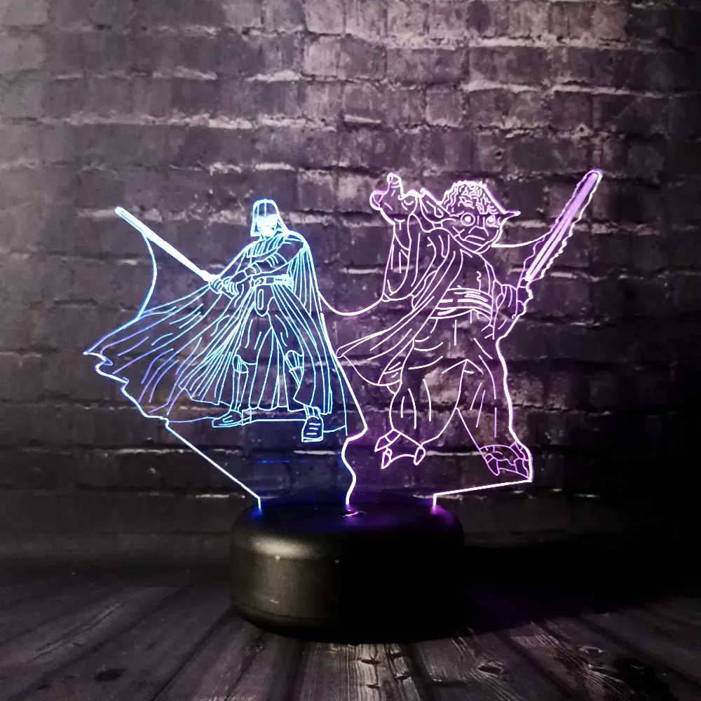 Звездные войны йода Дарт Вейдер ночной Светильник 3D LED микс цветная лампа для