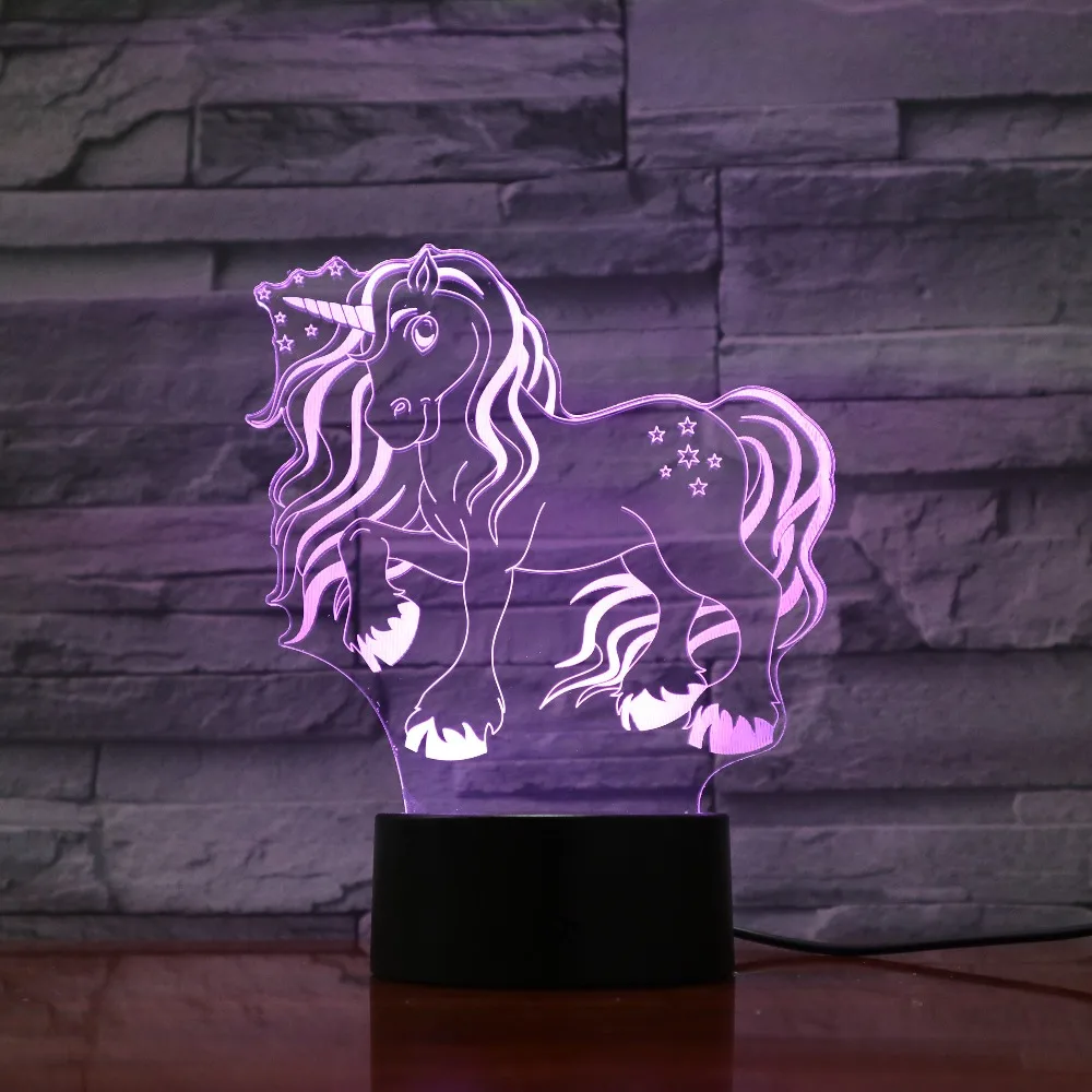 7 Красочные USB милый Единорог 3D Иллюзия лампы бытовые Спальня офисные