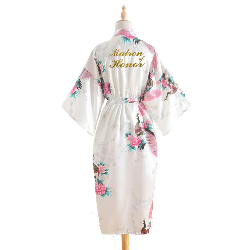 white BZEL Matron Of Honor, женские халаты, свадебные, вечерние, подарок, цветочные, атласные, шелковые халаты, кимоно, халат, халат, ночная рубашка, Халат - Цвет: white