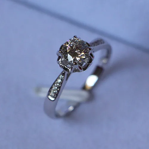 Настоящее серебро 925 пробы обручальное кольцо 0.5Ct с бриллиантом белое золото цвет