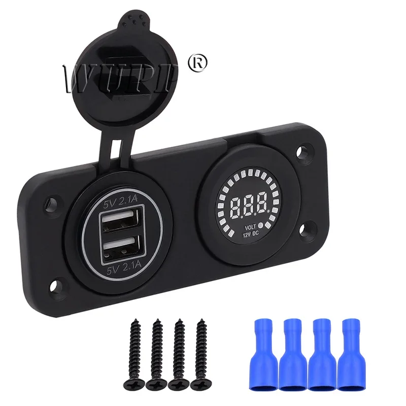 Автомобильный Водонепроницаемый Dual USB 4.2A Зарядное устройство адаптер+ вольтметр светодиодный Панель 12 V-24 V для мотоцикла лодка морской прикуриватель