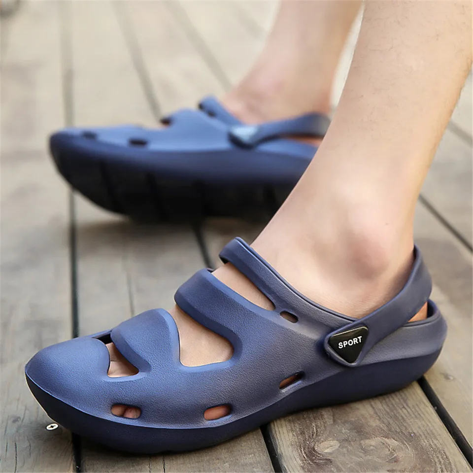 Большие Size39 45 Летние мужские сандалии Мужские шлепанцы Уличные пляжные из пластика Повседневная дышащая