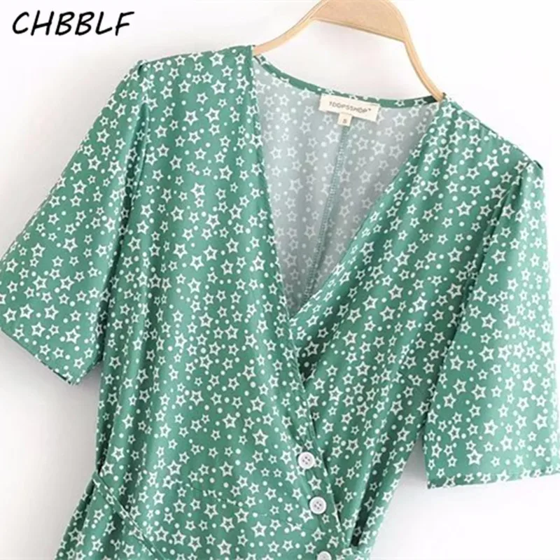 CHBBLF женщины Креста V шеи floral wrap dress С симпатичным бантом галстук с коротким