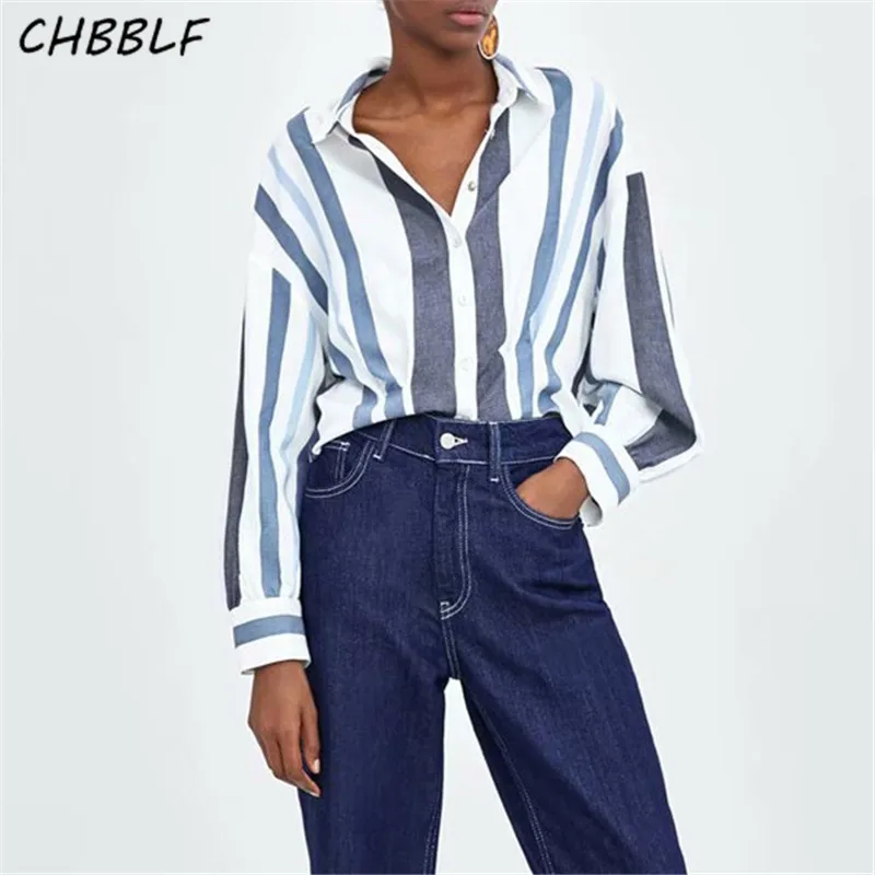 CHBBLF женский элегантный полосатый укороченный Топ короткий стиль рубашки с